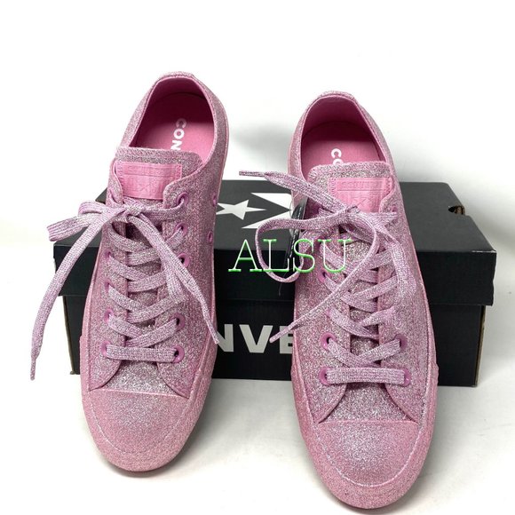 SANTA’S DEAL 🎄 Converse Chuck Taylor All Stars Low Glitter Pink Women's 162993C - Picture 3 of 10